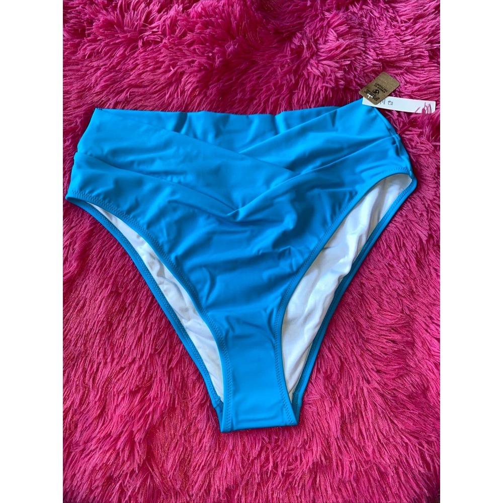 Victorias Secret PINK Swim V Crossover High Waist Cheeky Bikini Bottom XL‎ BLUE